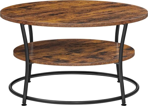VASAGLE tavolino rotondo, tavolo da salotto, tavolo da divano con ripiano, 80 x 45 cm, montaggio facile, metallo, design industriale, vintage marrone-nero