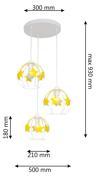 Lampadario a sospensione per bambini STARS 3xE27/15W/230V giallo/bianco