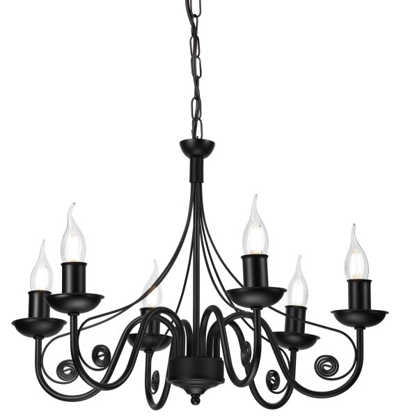 Lampadario a sospensione con catena DONATO 6xE14/40W/230V nero