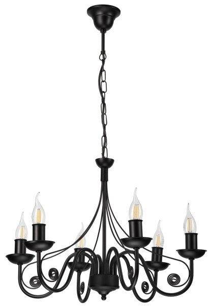 Lampadario a sospensione con catena DONATO 6xE14/40W/230V nero