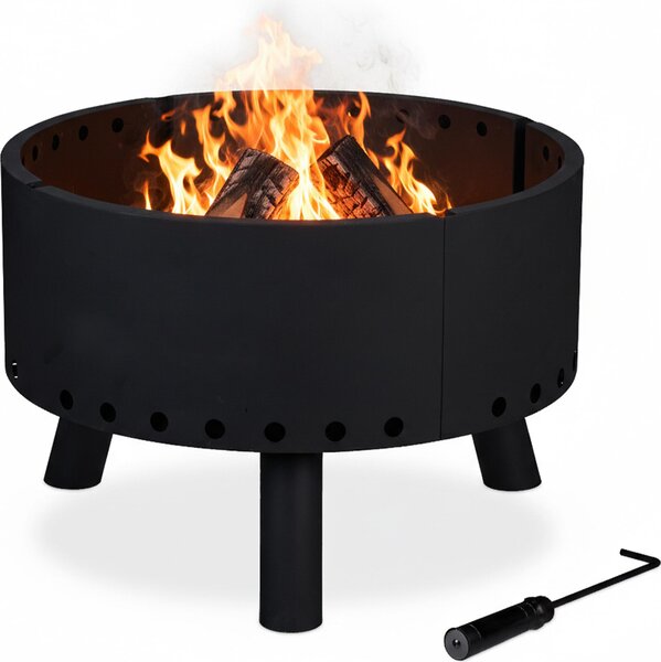 Relaxdays Braciere, schermo termico, attizzatoio, bordo alto per la protezione dalle fiamme, braciere, A x P: 40,5 x 58,5 cm, nero