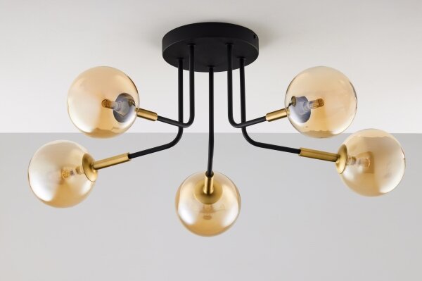 Jupiter 2038 - Lampadario a sospensione con supporto rigido BURANO 5xG9/10W/230V nero/oro/beige