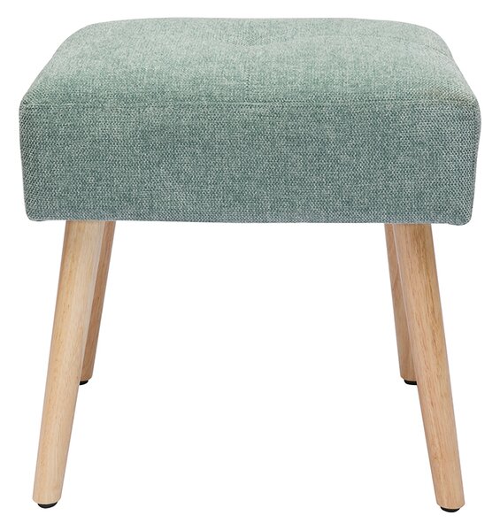 Sgabello basso in tessuto effetto velluto testurizzato verde acquamarina e legno massello chiaro H46 cm GUESTA