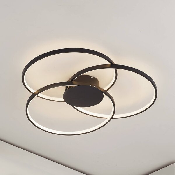Plafoniera a LED Riley Lindby, dimmerabile, Nero, Soggiorno / Sala da pranzo, Alluminio, Moderno, Plafoniera LED