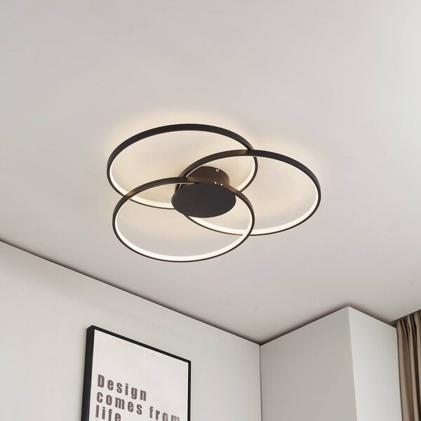Plafoniera a LED Riley Lindby, dimmerabile, Nero, Soggiorno / Sala da pranzo, Alluminio, Moderno, Plafoniera LED