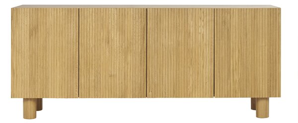 Credenza design in legno chiaro massello di rovere con incisioni 4 ante L180 cm GOSHI