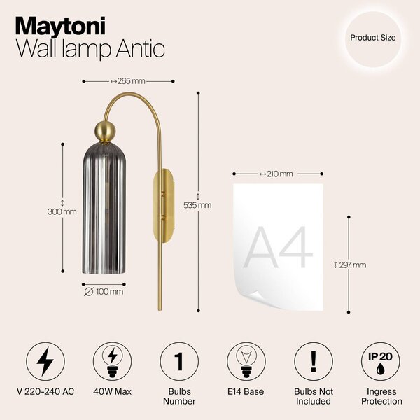 Maytoni Applique da parete Antic, Ottone / Oro, Soggiorno / Sala da pranzo, Vetro, Moderno, Applique