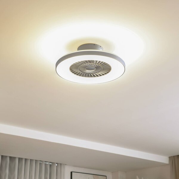 Lindby Smart Ventilatore da soffitto LED Paavo, argento, silenzioso, Tuya Paavo Lindby, dimmerabile, Alluminio / Grigio / Zincato, Soggiorno / Sala da pranzo, Plastica, Moderno