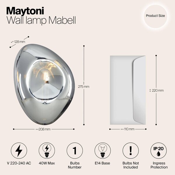Maytoni Applique da parete Mabell, dimmerabile, Cromo / Argento, Soggiorno / Sala da pranzo, Vetro, Moderno, Applique