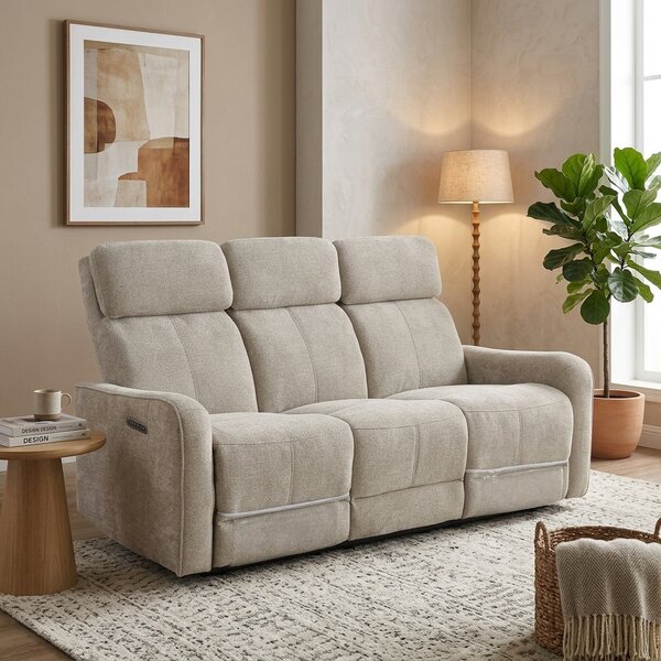 Amicasa Divano Relax 3 Posti Moderno Schienale Reclinabile Poggiapiedi estraibile Meccanismo Elettrico in Velluto Dimensioni 184x96x104 cm colore T