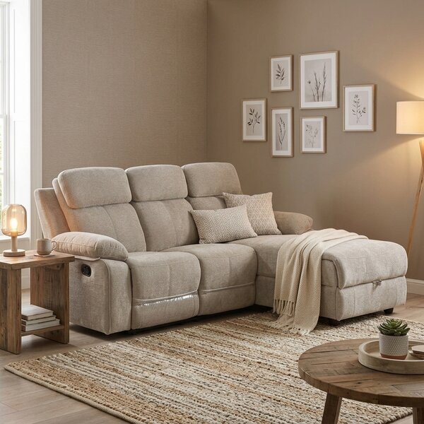 Amicasa Divano Relax 3 Posti Moderno Schienale Reclinabile Poggiapiedi estraibile Meccanismo Manuale in Velluto Dimensioni 205x168x105 cm colore To