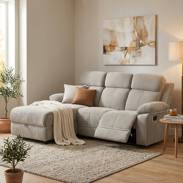 Amicasa Divano Relax 3 Posti Moderno Schienale Reclinabile Poggiapiedi estraibile Meccanismo Manuale in Velluto Dimensioni 205x168x105 cm colore To