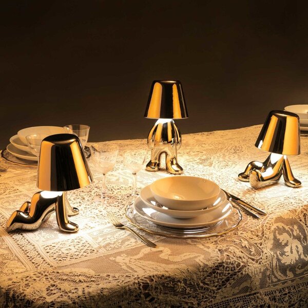 QEEBOO Lampada Da Tavolo Stile Moderno In Plastica ABS Struttura Figurativa Con Luce LED Ricaricabile Soft Touch Dimensioni 15x15x31 cm colore Oro 