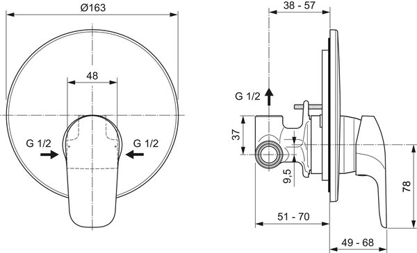 IDEAL STANDARD Miscelatore Doccia Incasso Rubinetto Monocomando Ottone Cromato - Ceraflex