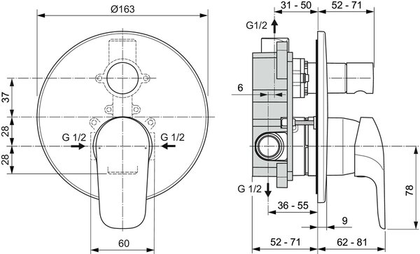 IDEAL STANDARD Miscelatore Doccia Incasso Rubinetto Monocomando colore Cromato - Ceraflex