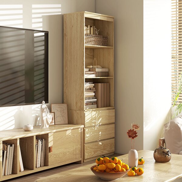 HOMCOM Mobile Libreria in Legno con 3 Ripiani e 3 Cassetti, 60x35x180 cm, color Rovere|Aosom