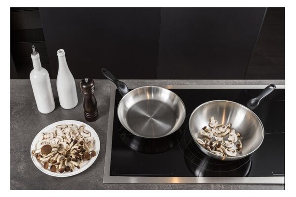 BARAZZONI Wok Padella Antiaderente Induzione Saltapasta 28 cm colore Cromo spazzolato LE INOXIDABILI