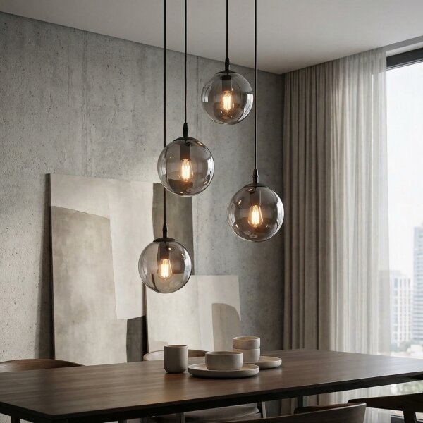 Lampadario a sospensione con filo COSMO 4xE14/10W/230V diametro 40 cm nero/grigio