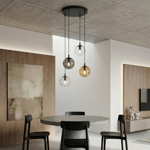 Lampadario a sospensione con filo COSMO 4xE14/10W/230V diametro 40 cm nero/grigio/beige/limpido