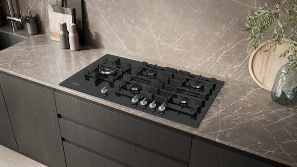 Siemens Piano Cottura 5 Fuochi a Gas Larghezza 91 cm (1 Bruciatore Wok) in Vetro colore Nero - ER9A6SH40 iQ700