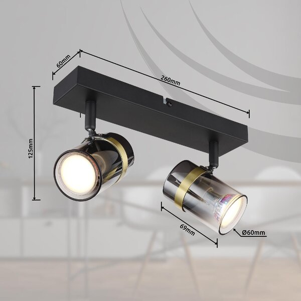 GLOBO LIGHTING Plafoniera a Soffitto Design Moderno da Interno 2 Faretti GU10 colore Nero Opaco - 57916-2 Trabby