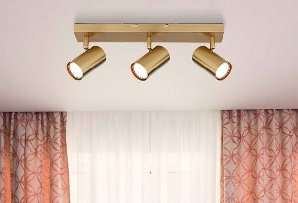 GLOBO LIGHTING Plafoniera a Soffitto Design Moderno da Interno 3 Faretti GU10 colore Oro Spazzolato - 57911-3GO Robby