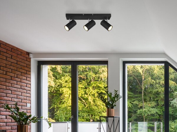 GLOBO LIGHTING Plafoniera a Soffitto Design Moderno da Interno 3 Faretti GU10 colore Nero Opaco - 57911-3B Robby