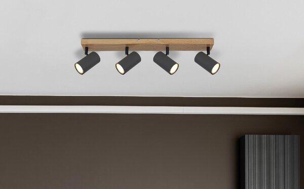 GLOBO LIGHTING Plafoniera a Soffitto Design Moderno da Interno 4 Faretti GU10 colore Grafite Opaca - 57911-4G Robby