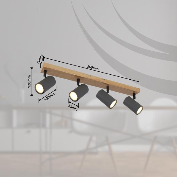GLOBO LIGHTING Plafoniera a Soffitto Design Moderno da Interno 4 Faretti GU10 colore Grafite Opaca - 57911-4G Robby