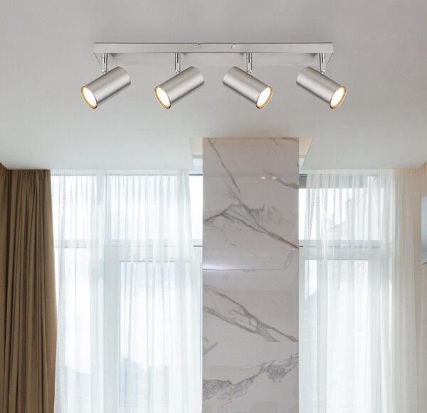 GLOBO LIGHTING Plafoniera a Soffitto Design Moderno da Interno 4 Faretti GU10 colore Nichel - Robby