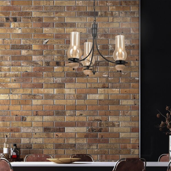Brilagi - Lampadario LED a catena COTTAGE 3xE14/40W/230V quercia/nero/beige fumé