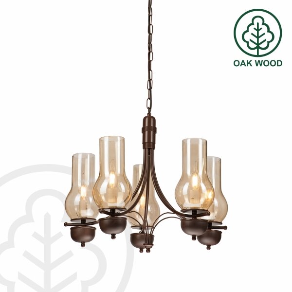 Brilagi - LED Lampadario a sospensione con catena COTTAGE 5xE14/40W/230V quercia/marrone