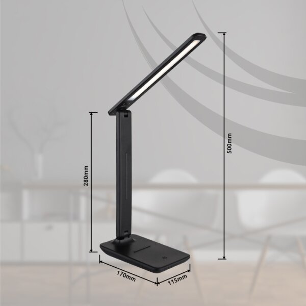 Globo 58439SA - Lampada da tavolo LED ricaricabile BRIGHTON con dimmer a sfioramento LED/4W/5V 1800 mAh nera