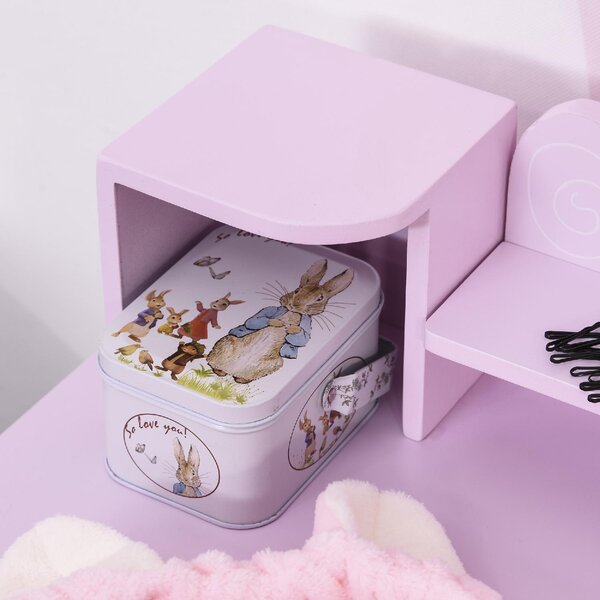 DecHome Set Tavolo Toeletta Specchio e Sgabello in Legno per Bambini Rosa