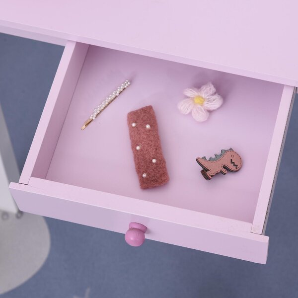 DecHome Set Tavolo Toeletta Specchio e Sgabello in Legno per Bambini Rosa