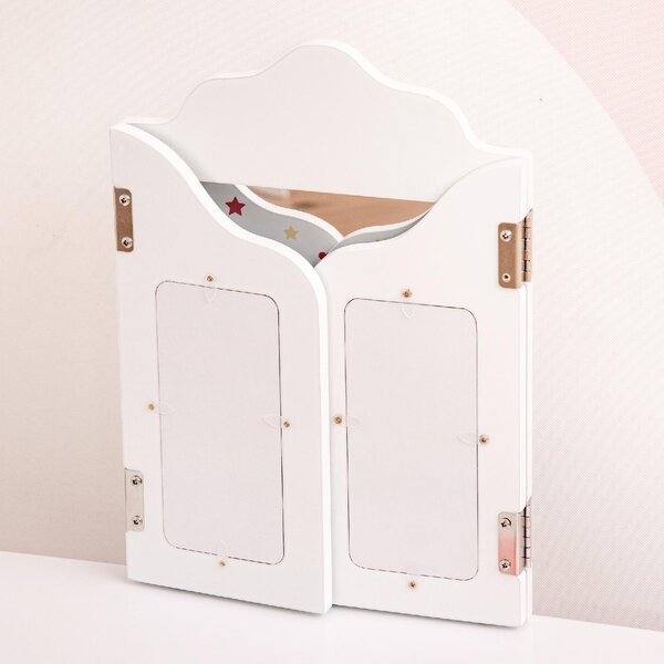 DecHome Toeletta per Bambini con Sgabello in Legno Tavolo Trucco con Triplo Specchio e Cassetto 63x40x85.5cm Bianco