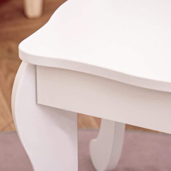 DecHome Toeletta per Bambini con Sgabello in Legno Tavolo Trucco con Triplo Specchio e Cassetto 63x40x85.5cm Bianco