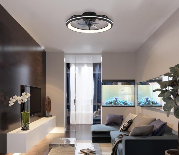 GLOBO LIGHTING Ventilatore da Soffitto con Luce e Telecomando 7 Pale 50 cm colore Nero Opaco - Celeste