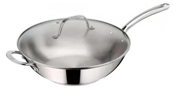 LAGOSTINA Wok Padella Antiaderente Induzione 32 cm colore Cromo lucido EVELIA