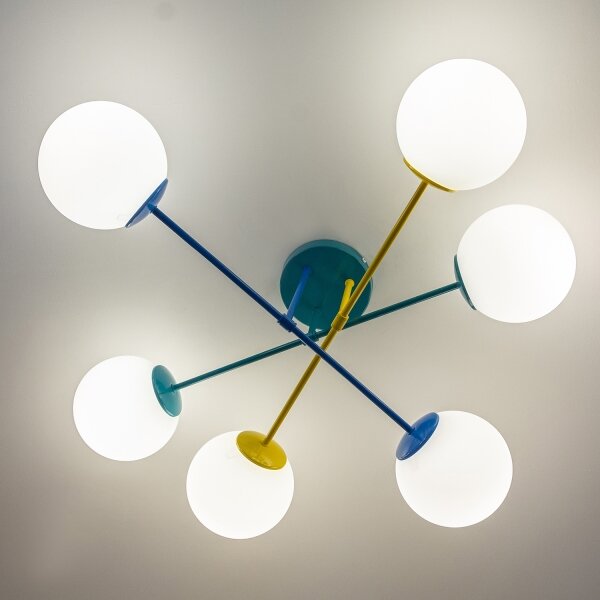 Lampadario a plafone MOON 6xE27/15W/230V turchese/giallo/blu