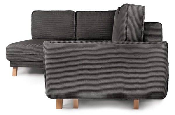 Divano angolare grigio allungabile (con penisola a sinistra) con rivestimento in velluto a coste Tori – Bonami Selection