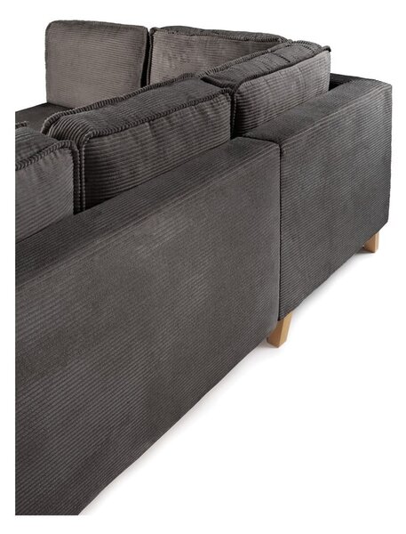 Divano angolare grigio allungabile (con penisola a sinistra) con rivestimento in velluto a coste Tori – Bonami Selection