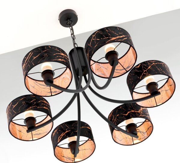 Jupiter 2108 - Lampadario a catena ARTHUR 6xE27/15W/230V nero/arancione/finitura effetto marmo