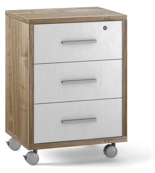 Cassettiera 3 Cassetti con Ruote 51x71x41 cm Noce Stelvio/Ossido Bianco