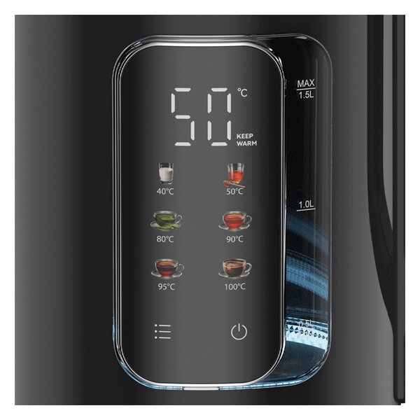 JOCCA Bollitore Elettrico Capacit 1.5 Litri Potenza 1500 Watt Touch Screen con Spegnimento Automatico colore Nero - 2894N