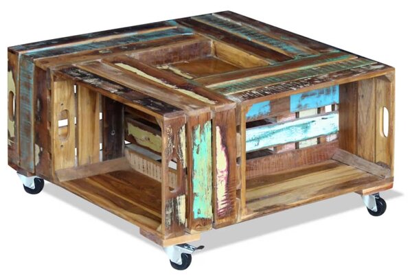 Tavolino da Salotto in Legno Massello Anticato 70x70x35 cm