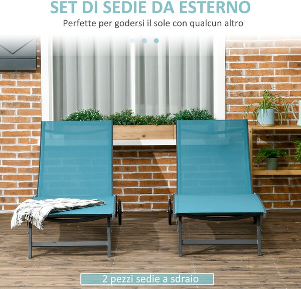 Outsunny Set 2 Lettini Sdraio Reclinabili, in Alluminio e Tessuto Traspirante, 66x165x102 cm, Blu e Nero|Aosom