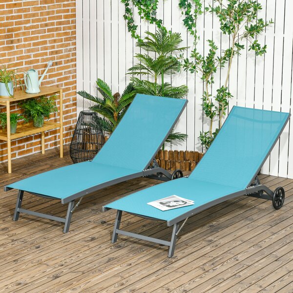 Outsunny Set 2 Lettini Sdraio Reclinabili, in Alluminio e Tessuto Traspirante, 66x165x102 cm, Blu e Nero|Aosom
