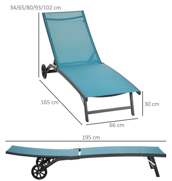 Outsunny Set 2 Lettini Sdraio Reclinabili, in Alluminio e Tessuto Traspirante, 66x165x102 cm, Blu e Nero|Aosom
