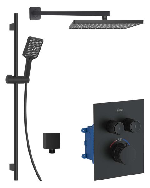 Kielle Arkas I - Set doccia con miscelatore termostatico ad incasso a 2 utenze, con accessori e corpo incasso, nero opaco 20611SPT14
